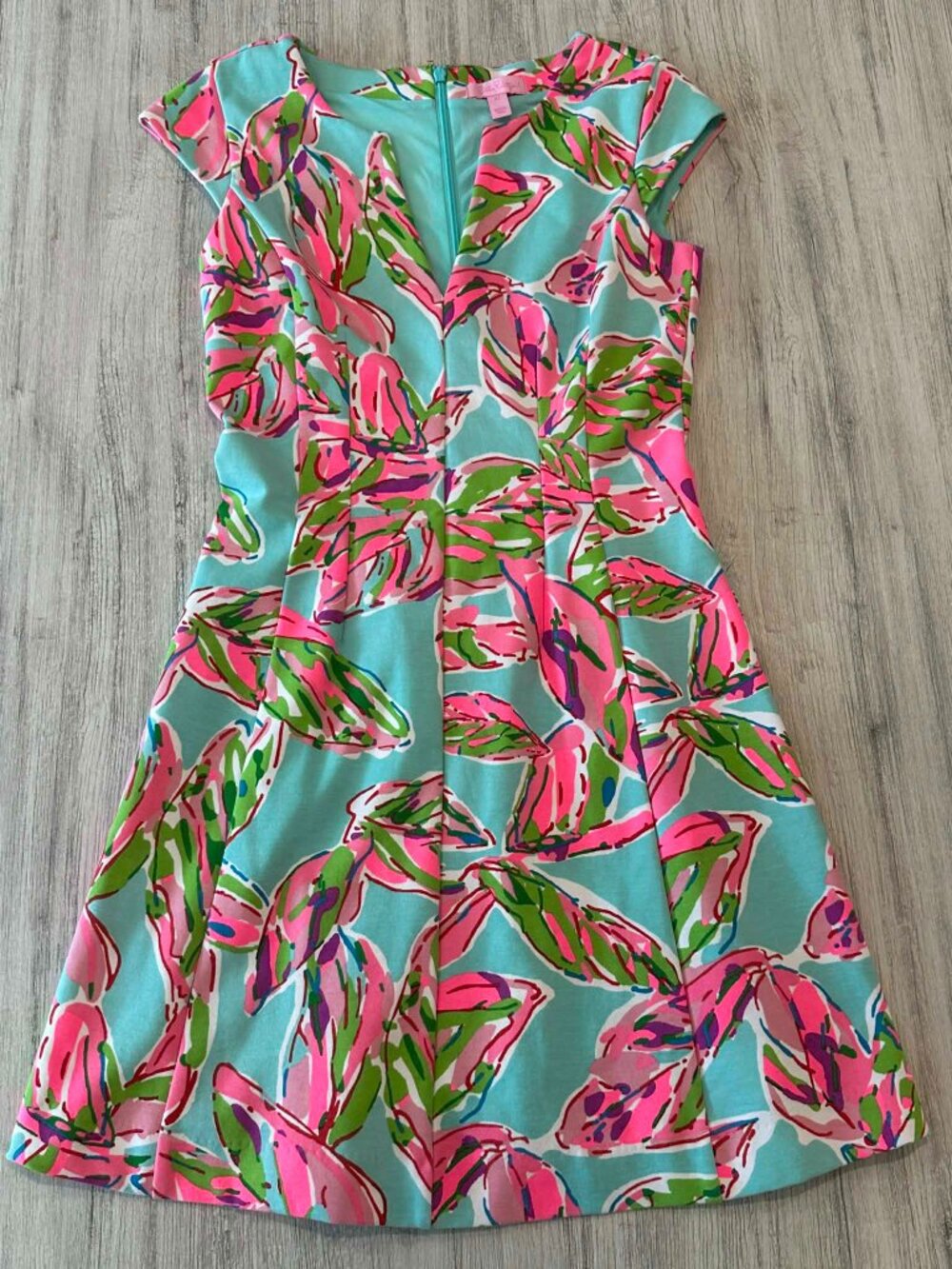 Lilly Pulitzer "In the Vias" Blue Pink Floral Tropical Spring Summer Dress Sz XS